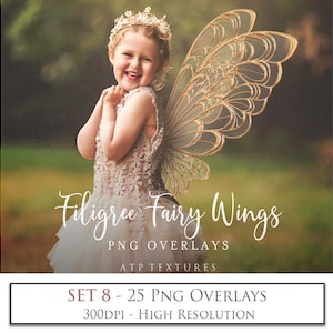 Superpositions de 25 png, ailes de fée en filigrane, ensemble 8/ superposition de photos, numérique, aile de fée, clipart, scrapbooking numérique, photographie d'art