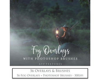 56 Digital FOG OVERLAYS for PHOTOGRAPHY with 56 Photoshop Brushes, Smoke, Steam, Haze, Photo Overlay, Winter Mist, Photo Editing, Ps Brushes