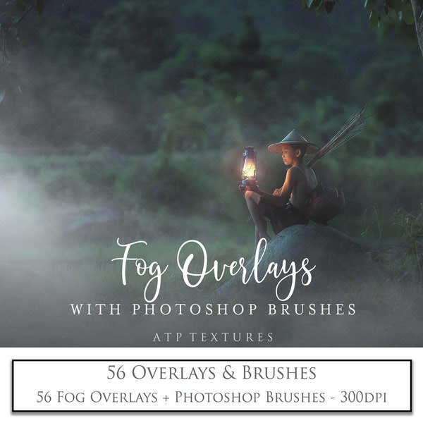 56 Digital FOG OVERLAYS for PHOTOGRAPHY with 56 Photoshop Brushes, Smoke, Steam, Haze, Photo Overlay, Winter Mist, Photo Editing, Ps Brushes