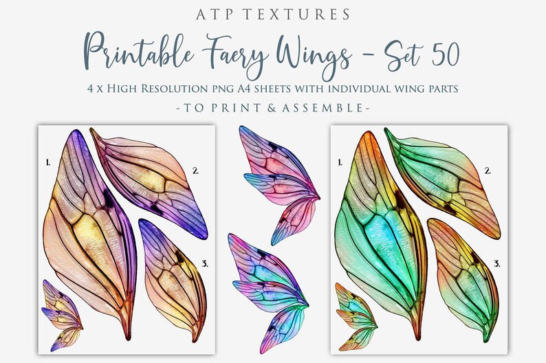 PRINTABLE FAIRY WINGS Set 50 Clipart Png Print Fairy Etsy