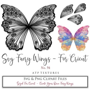 SVG FAIRY WINGS No. 94 - voor Cricut Maker, individuele vleugelonderdelen, kostuum, cosplay patroon, print, sjabloon, png digitale clipart