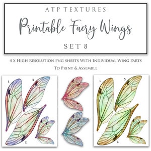 PRINTABLE FAIRY WINGS Set 8 Scrapbooking Clipart, Digital Wing, Print, Cosplay, Photoshop Png, Art Doll Faery, Child Costume, Pattern