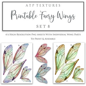 Ensemble de 8 ailes de fée imprimables, cliparts scrapbooking, aile numérique, impression, Cosplay, Photoshop Png, poupée d'art fée, déguisement enfant, motif