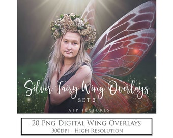20 FAIRY WINGS- SILVER Gilded Set 2 / Transparent  Wings, Digital Wing, Png Faery Clipart, Photoshop Overlays, Photography Overlay, High Res