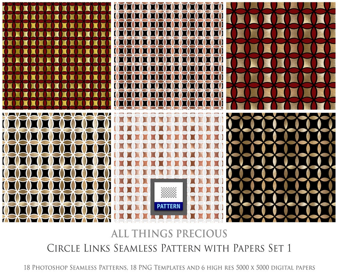 18 SEAMLESS PATTERNS CIRCLE Links Set 1 with 6 Digital Papers Photoshop ...