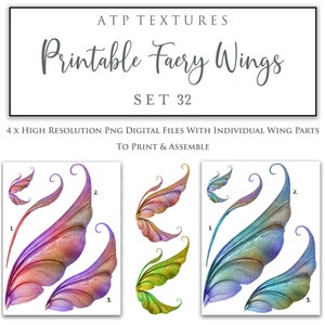 PRINTABLE FAIRY WINGS Set 32 - Cosplay Costume, Digital Wing, Scrapbooking Clipart, Jewellery Making, Photoshop Overlay, Art Doll Pattern