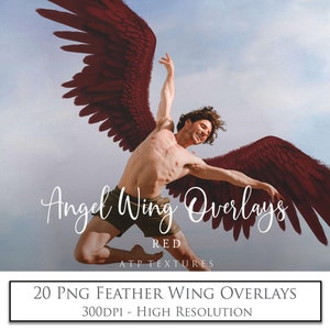 20 ANGEL WINGS - RED, Photo Overlays, Digital Wing, Png Clipart, Photoshop Overlays, Scrapbook, Fantasy, Feathers