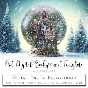 PHOTOSHOP TEMPLATE, Digital Background - Snow Globe - Psd Template, No. 14 - Photo Overlay, Christmas Clipart, Scrapbooking