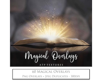 60 Photo OVERLAYS Magical, Book Magic / Glow Overlay, Photoshop, Flare, Fairy Sparkles, Fantasy, Light, Png Clipart, Digital, Christmas