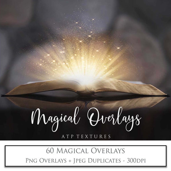 60 Photo OVERLAYS Magical, Book Magic / Glow Overlay, Photoshop, Flare, Fairy Sparkles, Fantasy, Light, Png Clipart, Digital, Christmas