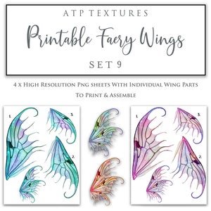 PRINTABLE FAIRY WINGS Set 9 - Scrapbooking Clipart, Digital Wing, Print, Cosplay, Photoshop Png, Art Doll Faery, Child Costume, Pattern