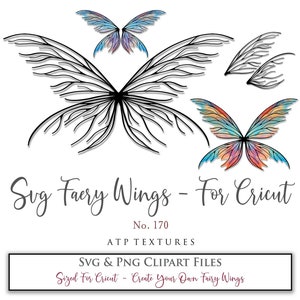 AILES DE FÉE SVG n° 170 - pour Cricut Maker, pièces d'ailes individuelles, motif Cosplay, impression, modèle, clipart numérique Png, textures Atp