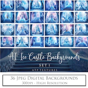 36 Digitale Hintergründe - ICE CASTLE - Fotografie Backdrop, Winter Palace, Snow Background, Cold, Wintery Photoshop Overlays, Ai Art