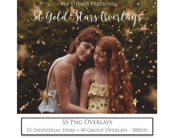 PHOTO OVERLAYS GOLD Stars, 3D, Digital Overlay, Scrapbooking, Clipart Png, Background, Fine Art, Photoshop, Christmas, Photo Edit