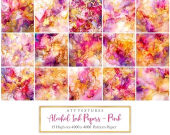 Digital Papers - Alcohol Ink - PINK / Scrapbooking, Card Making, Marble, Background Paper, Print Art