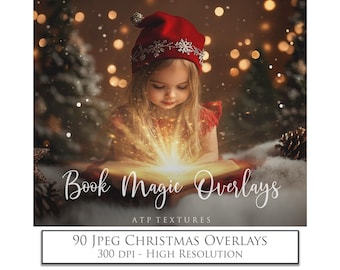 Book Magic OVERLAYS. Christmas Edits. Light Glow, for Photography. Jpeg Digital. Ai