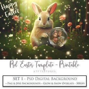 Fundo digital, modelo PHOTOSHOP Coelhinho da Páscoa 1, arquivo Psd, sobreposições de fotografia Png, cartão de coelho para impressão, Png transparente, arte Ai