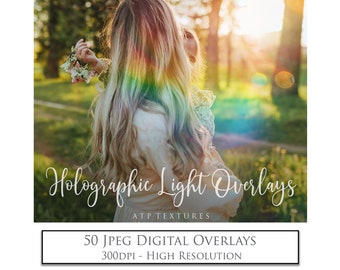 PHOTOGRAPHY OVERLAYS Holographic Light Leaks. Photo edits, Jpeg Rainbow Light Flares Digital, Graphic Effects for Photoshop, ATP Textures