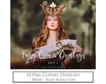 10 PNG OVERLAYS - Faery Crown Set 1 / Photo Overlay, AI Clipart, Scrapbooking, High Res, Photoshop, Tiara, Fine Art Photography, Gold.