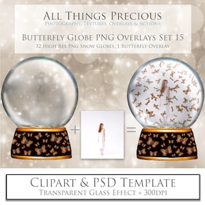 32 Png Overlays, SCHMETTERLING, SCHNEEKUGEL No.15 /Digital Scrapbooking, Photoshop Overlay, High Res, Schmetterlinge Clipart, Glaskuppel, Ostern