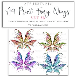 A4 PRINT FAIRY WINGS Set 8B Png Clipart, jewellery Making, Fairy Wing Template, Photoshop, Art Doll Wings, Printable, Earrings Craft image 1