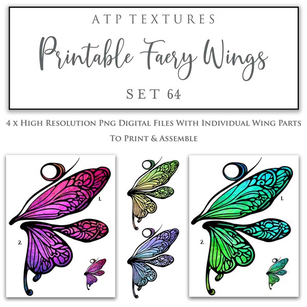 PRINTABLE FAIRY WINGS Set 64 - Scrapbooking Clipart, Digital Wing, Print, Cosplay, Photoshop Png, Faery, Doll, Costume, Pattern, Template