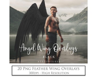 20 ANGEL WINGS, BLACK, Photo Overlays, Digital Wing, Png Clipart, Photoshop Overlays, Scrapbook, Fantasy, Feathers