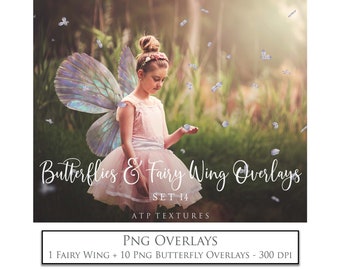 PNG Overlays, FAIRY WINGS and Butterflies Set 14 / Photo Overlay, Butterfly Clipart, Photoshop, Photography Edit, Digital