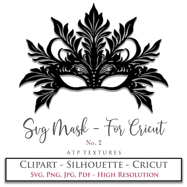 SVG Clipart MASQUERADE MASK No. 2. Silhouette, Cricut, Template, Pattern, Png, Jpg, Pdf, Digital Scrapbooking, Print and Cut, Halloween