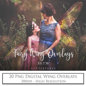 20 Digital Overlays, Png FAIRY WINGS Set 30 / Faery Wing, Fine Art, Photo Editing, High Res, Photoshop Overlay, Clipart, Download