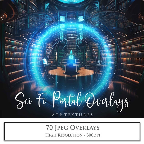 70 JPEG Overlays - Sci Fi Portal, Photoshop, Photo Overlay, Light Effects, Graphics, Digital Add Ons, Blue Glow Circle, AI Art.