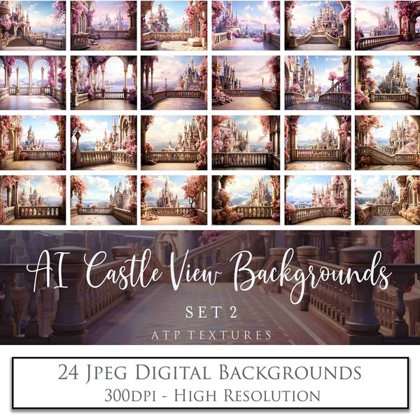 24 Digital Backgrounds - FAIRYTALE CASTLE With Views Set 2 - Photo Backdrop, Fantasy, Palace, Magical, Fine Art, AI, Photoshop Overlays