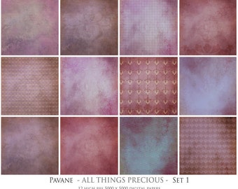 12 Digital Scrapbooking Papers - PAVANE Set 1 / Scrapbooking Background, Card Making, Collage, Photoshop Texture, Clipart, Paper, High Res