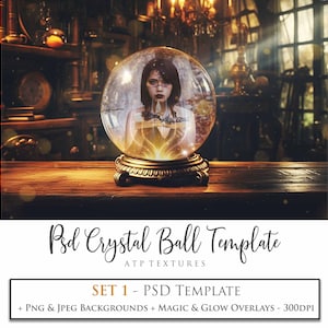 PHOTOSHOP TEMPLATE, Digital Background, Halloween Magic Psd Template, No.1 Photo Png Overlay, Crystal Ball, Snow Globe, Wizard, Ai Art