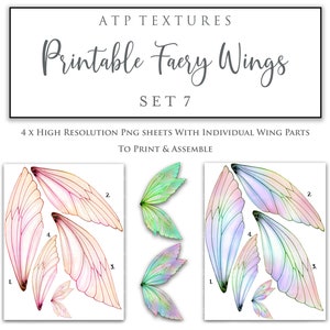 Ensemble de 7 ailes de fée à imprimer - Clipart scrapbooking, aile numérique, impression, cosplay, Photoshop Png, poupée d'art fée, déguisement enfant, motif