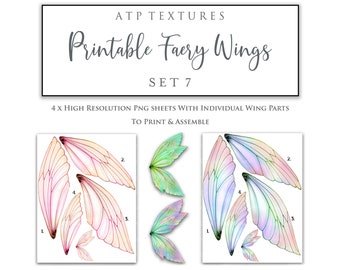 Ensemble de 7 ailes de fée à imprimer - Clipart scrapbooking, aile numérique, impression, cosplay, Photoshop Png, poupée d'art fée, déguisement enfant, motif