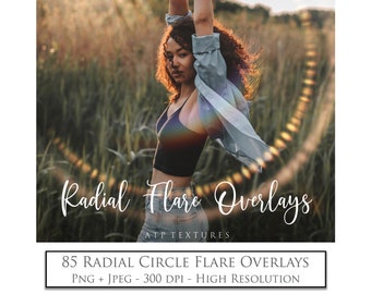 70 Flare OVERLAYS, Radial ring Sun FLARES, Photo Overlay, Sunlight, Photoshop, Lens Flare, Photo Editing, Light, Digital High Resolution