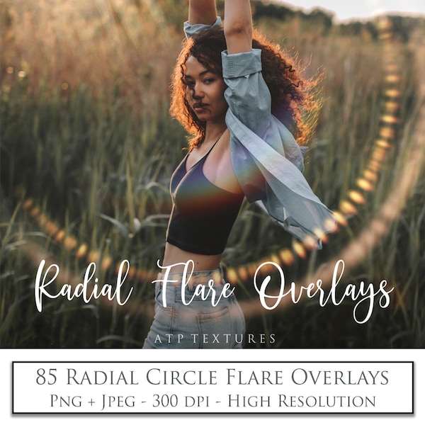 70 Flare OVERLAYS, Radial ring Sun FLARES, Photo Overlay, Sunlight, Photoshop, Lens Flare, Photo Editing, Light, Digital High Resolution