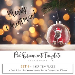 PHOTOSHOP TEMPLATE, Digital Background, Christmas Ornament Psd File, No. 4, Png included, Xmas Photo Overlay, Snow Clipart, Scrapbooking, AI