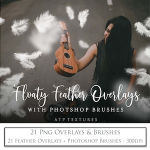 21 Png Overlays, FLOATY FEATHERS & Photoshop BRUSHES / Photography Overlay, White Feather, Png Clipart, Digital Background, High Resolution