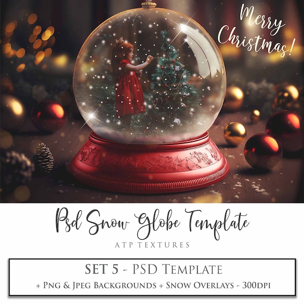 PHOTOSHOP TEMPLATE, Digital Background, Snow Globe Psd Template, No. 5, PNG Overlays, Photo Overlay, Christmas Clipart, Scrapbooking, Ai Art