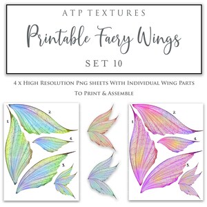 Printable Fairy Wings. For Art Dolls, Adults, Children. High resolution, png files. This is a digital product. Print and cut. Paper craft. Create fairy wing earrings or crown jewelry from these designs. Commercial licence is available.