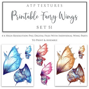 DRUCKBARE FEE WINGS Set 51 - Scrapbooking Clipart, Digitaler Flügel, Print, Cosplay, Photoshop Png, Kunstpuppe Feen, Kinderkostüm, Muster, Ai