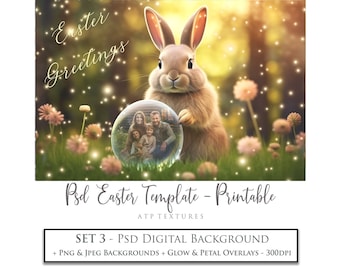 Digital Background, Easter Bunny Template 3, Psd File Photoshop, Png Photography Overlays, Rabbit Card Printable, Transparent Snow Globe. Ai