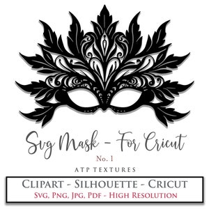SVG Clipart MASQUERADE MASKER No. 1 - Silhouet, Cricut, Sjabloon, Patroon, Png, Jpg, Pdf, Digitale Scrapbooking, Print en Knippen, Halloween