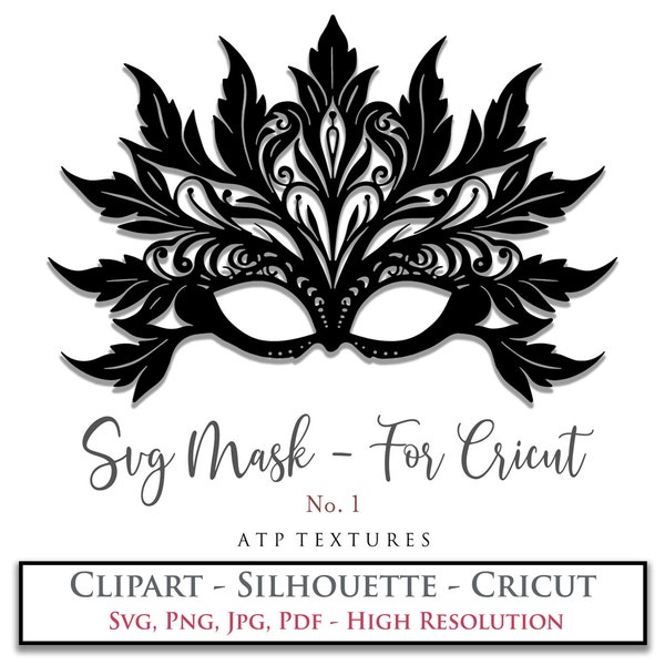 SVG Clipart MASQUERADE MASK No. 1 - Silhouette, Cricut, Template, Pattern, Png, Jpg, Pdf, Digital Scrapbooking, Print and Cut, Halloween