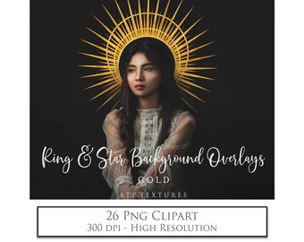 PNG Overlays, Star & Circle, Background Overlay, GOLD, Halo, Scrapbooking Clipart, Photoshop, Digital Backdrop, Studio, Ring Overlay