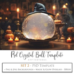 PHOTOSHOP TEMPLATE, Digital Background, Halloween Magic Psd Template, No.2 Photo Overlay, Crystal Ball, Snow Globe, Wizard, Scrapbooking, Ai