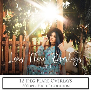 12 LENS FLARE Overlays, set 1, Photoshop Overlay, Sunlight, Sun Light Bundle, Photography Overlays, Sunshine, Summer