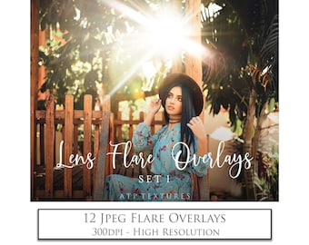 12 LENS FLARE Overlays, set 1, Photoshop Overlay, Sunlight, Sun Light Bundle, Photography Overlays, Sunshine, Summer